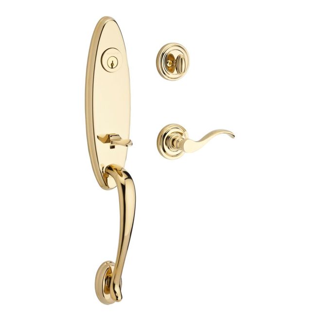Baldwin Reserve SCCHEXCURLTRR003 Single Cylinder Chesapeake Handleset Left Hand Curve Lever and Traditional Round Rose with 6AL Latch and Dual Strike Lifetime Brass Finish - Left Hand - NA
