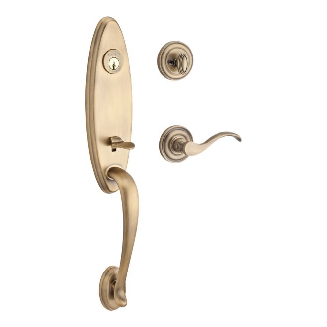 Baldwin Reserve SCCHEXCURLTRR049 Single Cylinder Chesapeake Handleset Left Hand Curve Lever and Traditional Round Rose with 6AL Latch and Dual Strike Matte Brass and Black Finish - Left Hand - NA