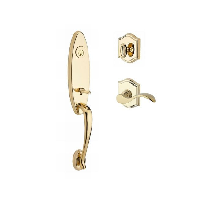 Baldwin Reserve SCCHEXCURRTAR003 Single Cylinder Chesapeake Handleset Right Hand Curve Lever and Traditional Arch Rose with 6AL Latch and Dual Strike Lifetime Brass Finish - Right Hand - NA
