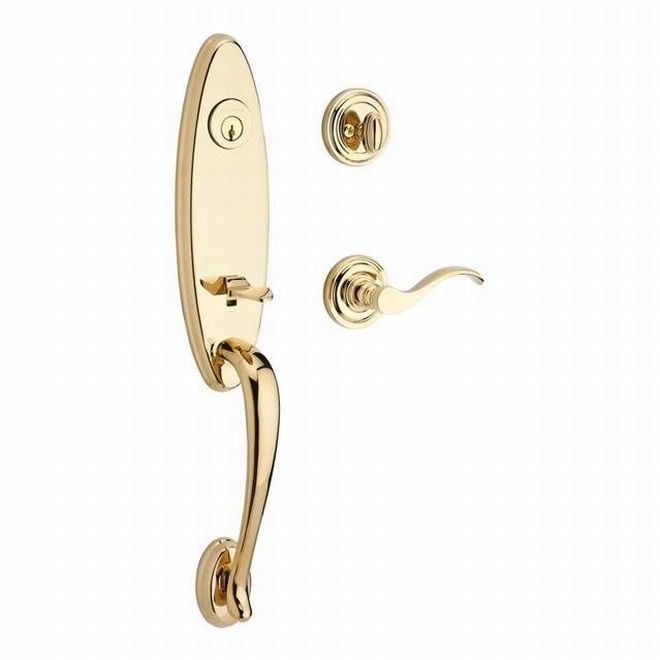 Baldwin Reserve SCCHEXCURRTRR003 Single Cylinder Chesapeake Handleset Right Hand Curve Lever and Traditional Round Rose with 6AL Latch and Dual Strike Lifetime Brass Finish - Right Hand - NA