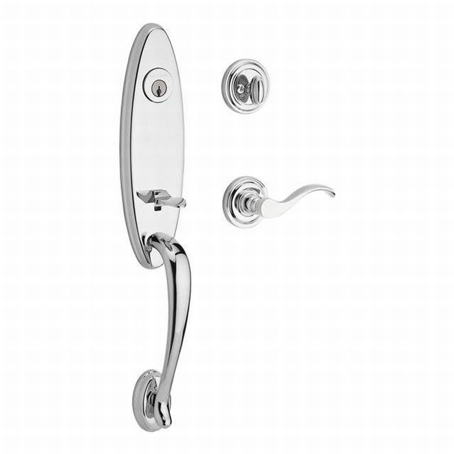 Baldwin Reserve SCCHEXCURRTRR260 Single Cylinder Chesapeake Handleset Right Hand Curve Lever and Traditional Round Rose with 6AL Latch and Dual Strike Bright Chrome Finish - Right Hand - NA