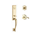 Baldwin Reserve SCDELXCURRTAR003 Single Cylinder Del Mar Handleset Right Hand Curve Lever and Traditional Arch Rose with 6AL Latch and Dual Strike Lifetime Brass Finish - Right Hand - NA