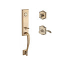 Baldwin Reserve SCDELXCURRTAR049 Single Cylinder Del Mar Handleset Right Hand Curve Lever and Traditional Arch Rose with 6AL Latch and Dual Strike Matte Brass and Black Finish - Right Hand - NA