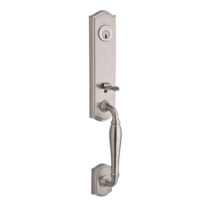 Baldwin Reserve SCNEWXCURLTSR150 Single Cylinder New Hampshire Handleset Left Hand Curve Lever and Traditional Square Rose with 6AL Latch and Dual Strike Satin Nickel Finish - Left Hand - NA