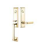 Emtek Transitional Heritage Monolithic Brass Tubular Entry set with Select R-Bar Tribeca Lever