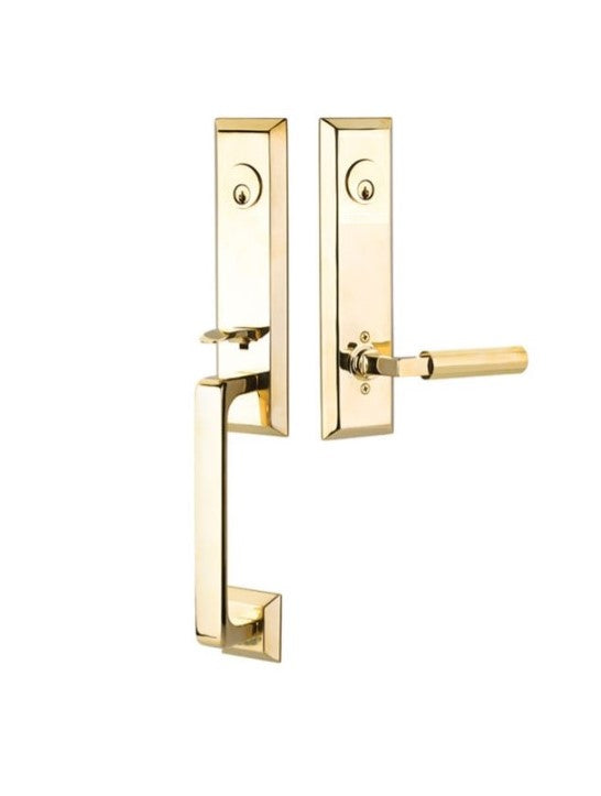 Emtek Transitional Heritage Monolithic Brass Tubular Entry set with Select T-Bar Hammered Lever