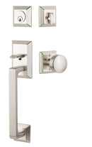 Emtek Transitional Heritage Sectional Brass Tubular Entry set with Modern Disc Glass Knob