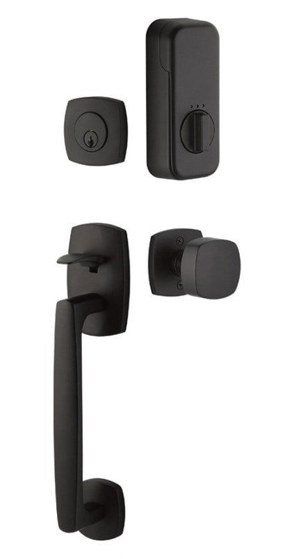 Emtek Single Cylinder Urban Modern Sectional Handleset EMPowered Motorized Smart Lock Upgrade With Ribbon & Reed Lever