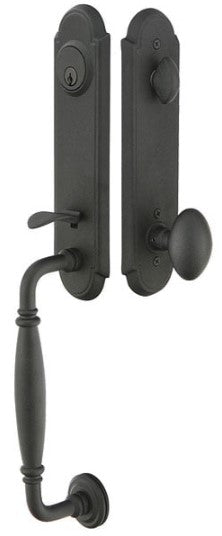 Emtek Wrought Steel Monolithic Normandy  Grip Tubular Handleset with Madison Black knob