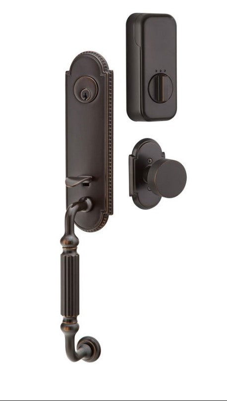 Emtek Single Cylinder Orleans Handleset EMPowered Motorized Smart Lock Upgrade With Waverly Knob