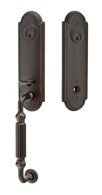 Emtek Orleans Brass Tubular Entry set with Cortina Lever