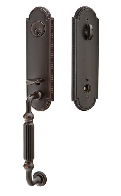 Emtek Orleans Brass Tubular Entry set with Select T-Bar White Marble Lever