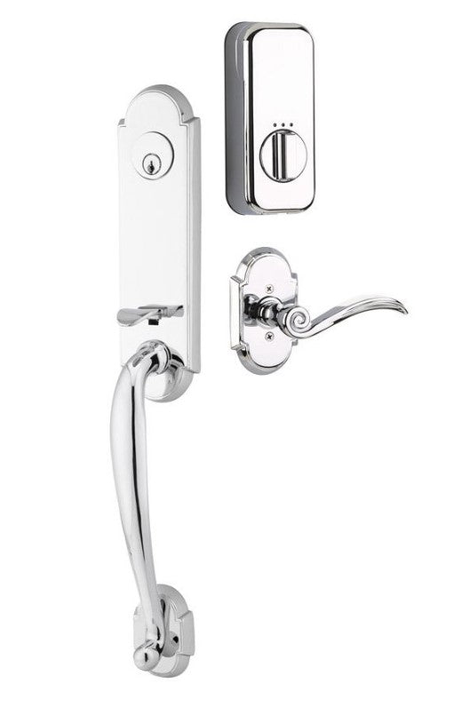 Emtek Single Cylinder Richmond Handleset EMPowered Motorized Smart Lock Upgrade With Ice White Knob