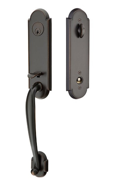 Emtek Richmond Brass Tubular Entry set with Select L-Square White Marble Lever