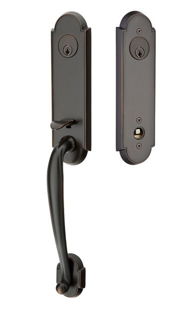 Emtek Richmond Brass Tubular Entry set with Select L-Square Faceted Lever