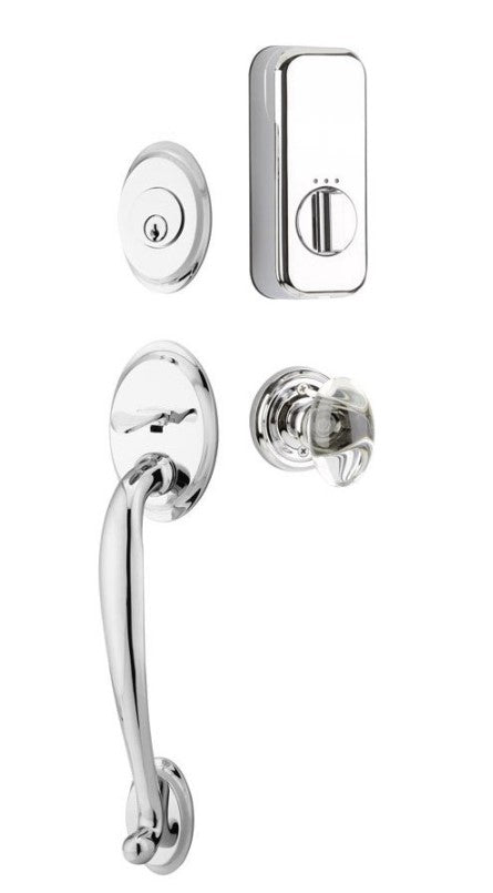 Emtek Single Cylinder Saratoga Handleset EMPowered Motorized Smart Lock Upgrade With Select R-Bar White Marble Lever