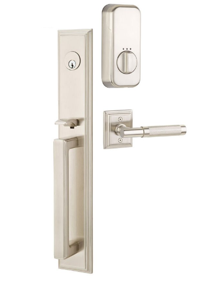 Emtek Single Cylinder Melrose Handleset EMPowered Motorized Smart Lock Upgrade With Select R-Bar Faceted Lever