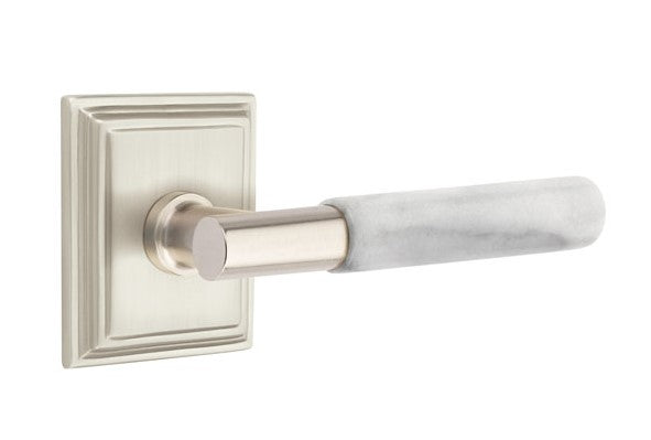 Emtek Select T-BAR White Marble Lever Concealed Screws with Wilshire Rosette