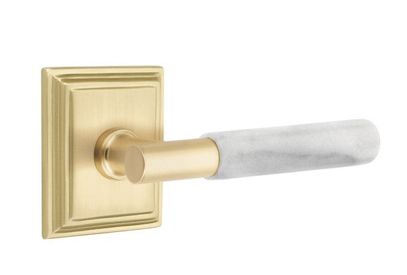 Emtek Select T-BAR White Marble Lever Concealed Screws with Wilshire Rosette