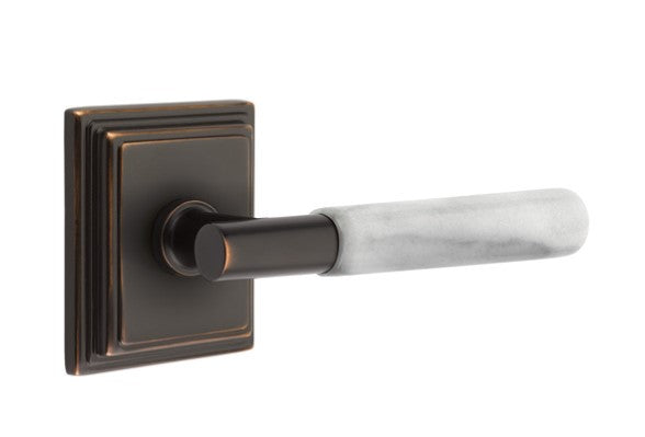 Emtek Select T-BAR White Marble Lever Concealed Screws with Wilshire Rosette