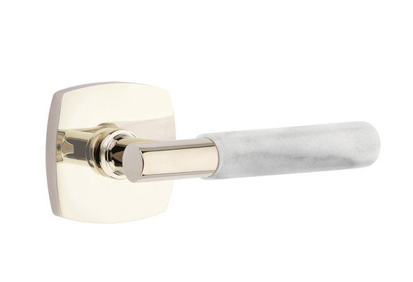 Emtek Select T-BAR White Marble Lever Concealed Screws with Urban Modern Rosette