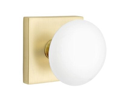 EMTEK Modern Brass Ice White Knob Concealed Screw with Square Rosette