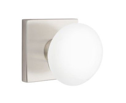 EMTEK Modern Brass Ice White Knob Concealed Screw with Square Rosette