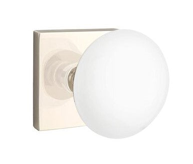 EMTEK Modern Brass Ice White Knob Concealed Screw with Square Rosette