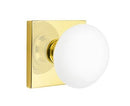 EMTEK Modern Brass Ice White Knob Concealed Screw with Square Rosette