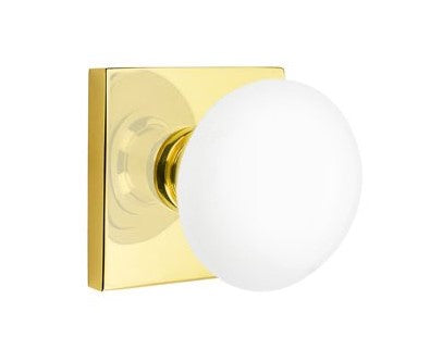 EMTEK Modern Brass Ice White Knob Concealed Screw with Square Rosette