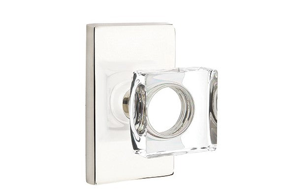 Emtek Modern Square Knob Concealed Screws with Modern Rectangular Rosette