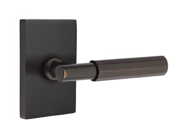 Emtek Select T-BAR Faceted Lever Concealed Screws with Modern Rectangular Rosette