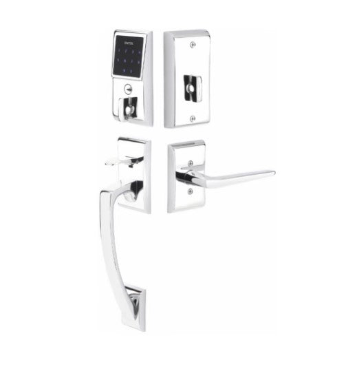 Emtek EMTouch Modern Style Electronic Keypad Handle Set with Modern Disc Glass Knob