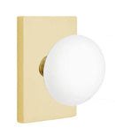 EMTEK Modern Brass Ice White Knob Concealed Screw with Modern Rectangular Rosette