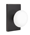 EMTEK Modern Brass Ice White Knob Concealed Screw with Modern Rectangular Rosette