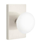 EMTEK Modern Brass Ice White Knob Concealed Screw with Modern Rectangular Rosette
