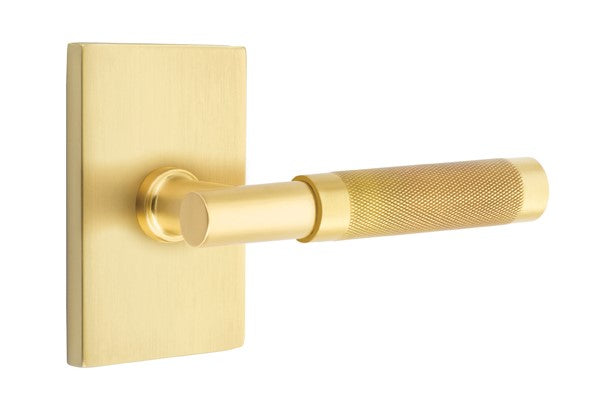 Emtek Select T-BAR Knurled Lever Concealed Screws with Modern Rectangular Rosette