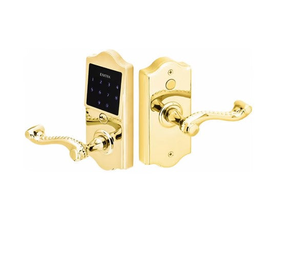 Emtek EMTouch Classic Style Electronic Keypad Leverset with Select R-Bar Straight Knurled Lever
