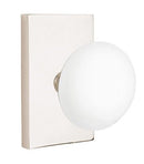 EMTEK Modern Brass Ice White Knob with Modern Rectangular Rosette