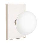 EMTEK Modern Brass Ice White Knob Concealed Screw with Modern Rectangular Rosette