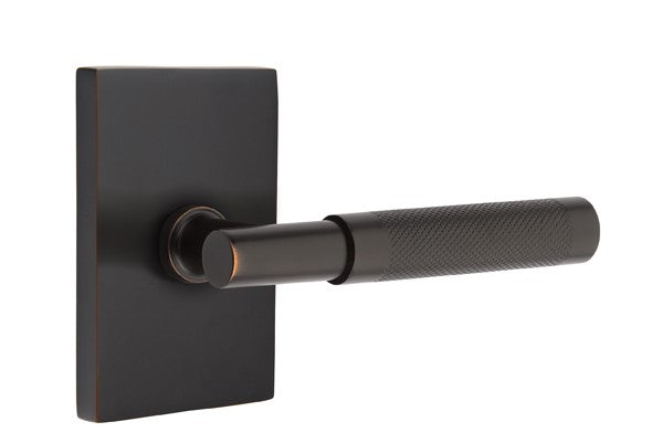 Emtek Select T-BAR Knurled Lever Concealed Screws with Modern Rectangular Rosette