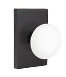 EMTEK Modern Brass Ice White Knob with Modern Rectangular Rosette