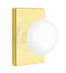 EMTEK Modern Brass Ice White Knob with Modern Rectangular Rosette