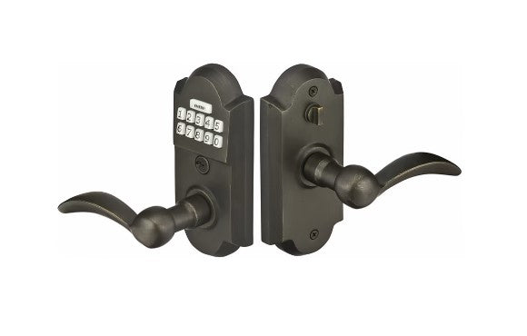 Emtek Sandcast Bronze Style Electronic Keypad Leverset with Yuma Lever