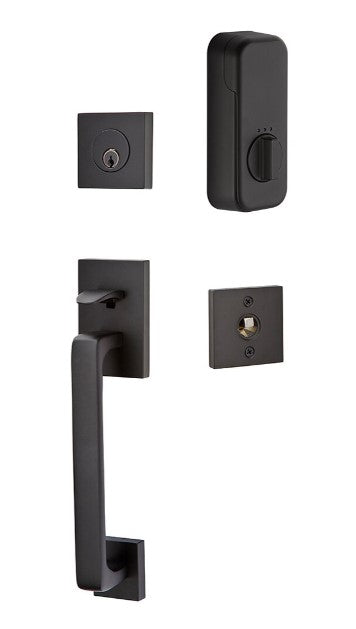 Emtek Single Cylinder Baden Handleset EMPowered Motorized Smart Lock Upgrade With Select L-Square Knurled Lever