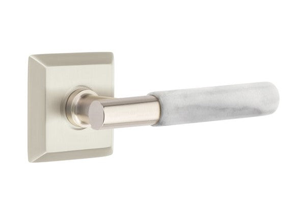 Emtek Select T-BAR White Marble Lever Concealed Screws with Quincy Rosette