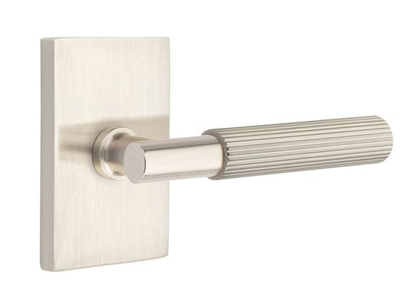 Emtek Select T-BAR Straight Knurled Lever Concealed Screws with Modern Rectangular Rosette