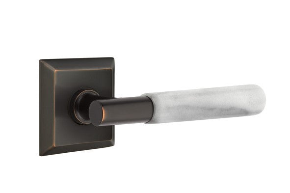 Emtek Select T-BAR White Marble Lever Concealed Screws with Quincy Rosette