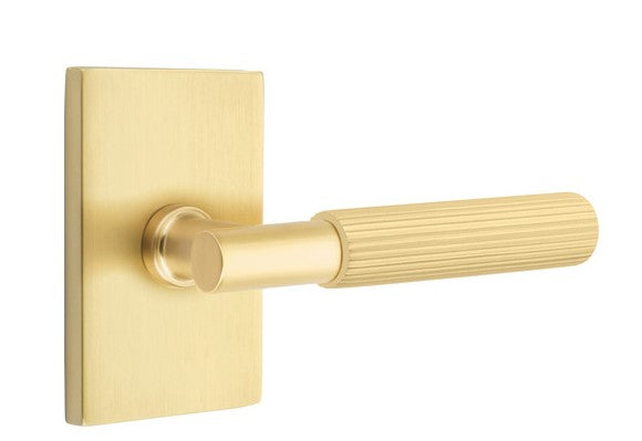 Emtek Select T-BAR Straight Knurled Lever Concealed Screws with Modern Rectangular Rosette