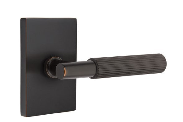 Emtek Select T-BAR Straight Knurled Lever Concealed Screws with Modern Rectangular Rosette